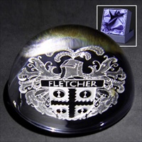 Lead crystal paperweight gift, engraved with Heraldic Crest.