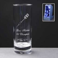 Glass Hiball Trophy, bespoke engraved, Darts Trophy.