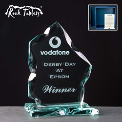 "Rock Tablet" Jade Glass Trophy, engraved for Corporate event.
