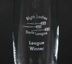 Personalised Vase engraving for a Darts League.