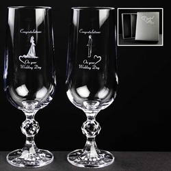 Pair of Champagne Flutes. Gift for Bride and Groom.