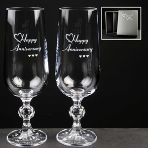 Pair of Champagne Flutes for Wedding Anniversary for a Couple. 