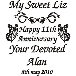 Butterfly and Ribbons design, with suitable text, makes a superb engraving layout on crystal for an 11th Anniversary Gift for Her.