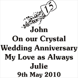 Glass engraving layout for a 15th Wedding Anniversary Gift for Him.