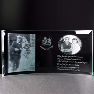 Photo-engraving of couple on Anniversary Gift.