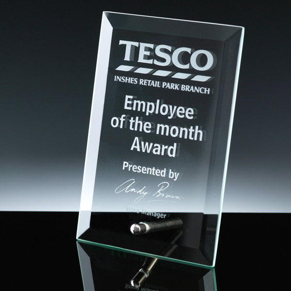 Self-supporting Plaque, engraved for Employee Award. 