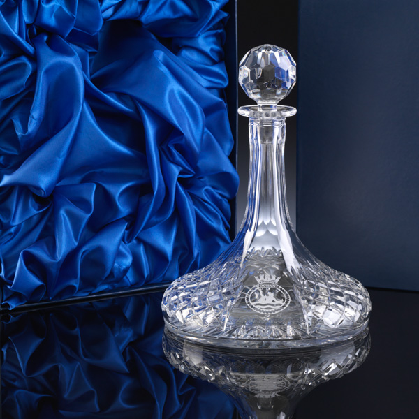 Cut crystal Ships Decanter. Engraving space available.