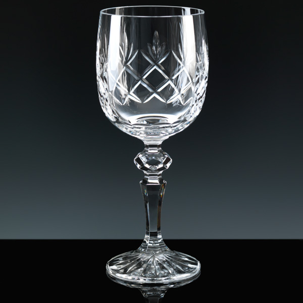 "Inverness Crystal" Wine Glass. Clear panel for engraving.