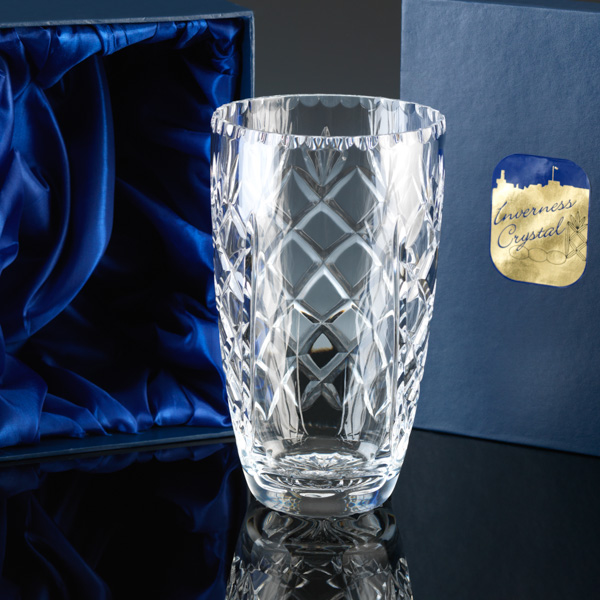 Lead Crystal Vase, cut, with engraving panel.