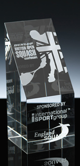 A piece of Optical Crystal from the range of WhiteFire - engraved with the Dunlop British Open Squash Championships - Beautiful Sports Awards