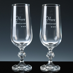Inexpensive pair of Champagne Flutes for your special man's Wedding Anniversary, packed in a Beautiful box, ready to buy now