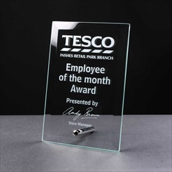 Engraved glass Employee of the Month Award.