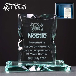 "Rock Tablet" engraved glass Long Service Award.