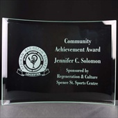Community Achievement Award, engraved in self-supporting glass plaque.