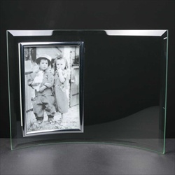 Curved glass photo-frame, engraved for Cheeky Leaving Gift.