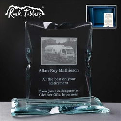 "Rock Tablet" plaque, engraved for a man's retirement gift.