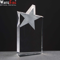 Wedge shape crystal star award, engraved.