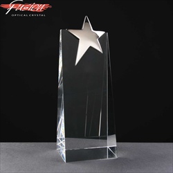 Crystal block Award with chrome star. For engraving.