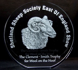 Optical Crystal 'Wedge Circle', hand engraved with people and prize Sheep.