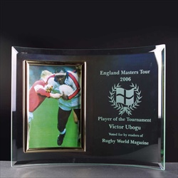Etched, or engraved curved glass photoframe.