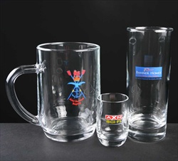 Personalized Glass Printing, on Tankard, Beer Glass and Shot Glass.