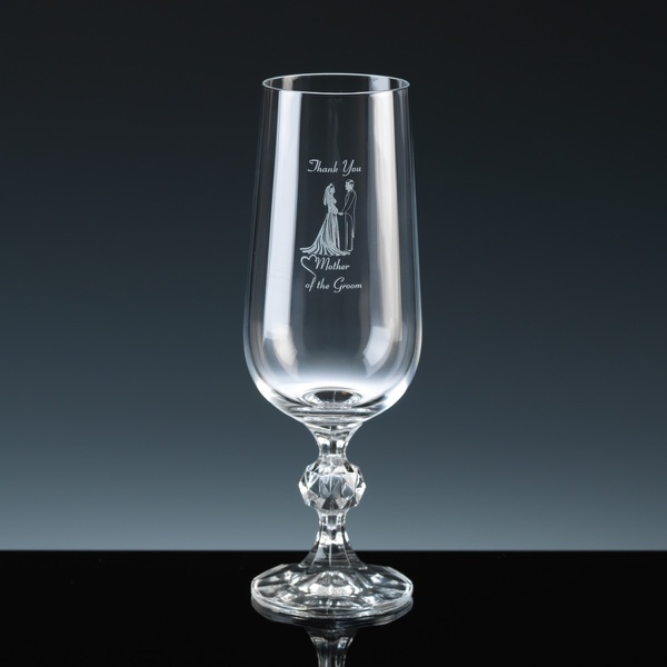 Crystal Gifts 6oz Champagne Flutes Mother Bride, Single, Silver Boxed