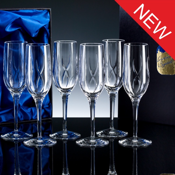Inverness Crystal Elite Panelled 24% Lead Crystal 6oz Champagne Flute, Set of 6, Satin Boxed