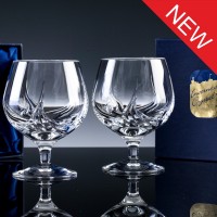 Inverness Crystal Flame Fully Cut 24% Lead Crystal 10oz Brandy, Pair, Satin Boxed