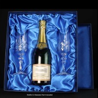 Satin Box Champagne Bottle and Pair Flutes 14.5x15.5x4.1  inches, Single, White Sleeve