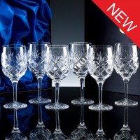 Inverness Crystal Traditional Fully Cut 24% Lead Crystal 10oz Wine Glass, Six, Satin Boxed