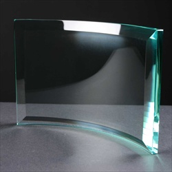 Curved Jade Glass Trophy, for engraving.