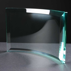 Curved Jade Glass Trophy, for engraving.