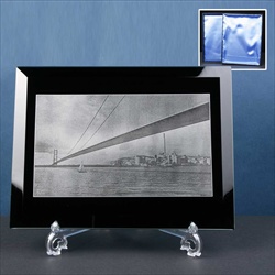 A black Mirror Glass Plaque, engraved for Corporate use.
