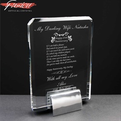 Engraved Crystal Plaque. 25th Anniversary gift for Her.