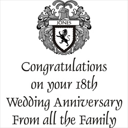 European Heraldic Crest & text for 18th Anniversary Gift for Couple. 
