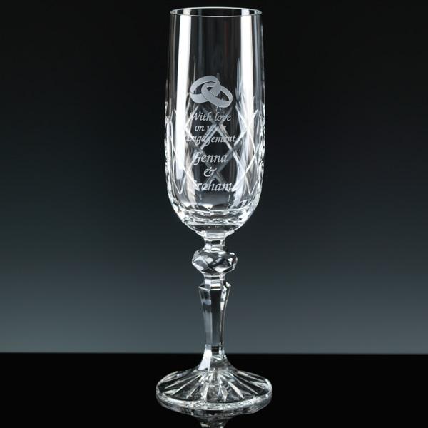 "Inverness Crystal" Champagne Flute, with clear panel for engraving.