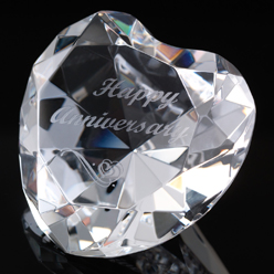 Solid WhiteFire Crystal Heart, deep engraved with "Happy Anniversary". An ideal Anniversary gift for her.