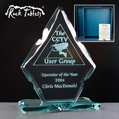 Diamond-shaped engraved glass Eployee of the Year Award.