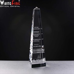 Obelisk of optical crystal, engraved for Employee of the Year.