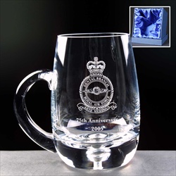 Trophy for Navy use. Engraved glass tankard.