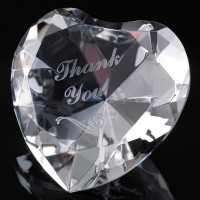 Optical Crystal 2.25 inch Engraved Heart Thank You, Single, Blue Velvet Lined Casket
